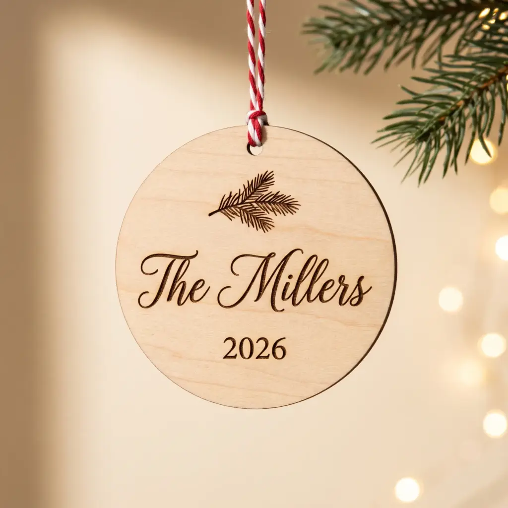 Round basswood ornament engraved The Millers 2026